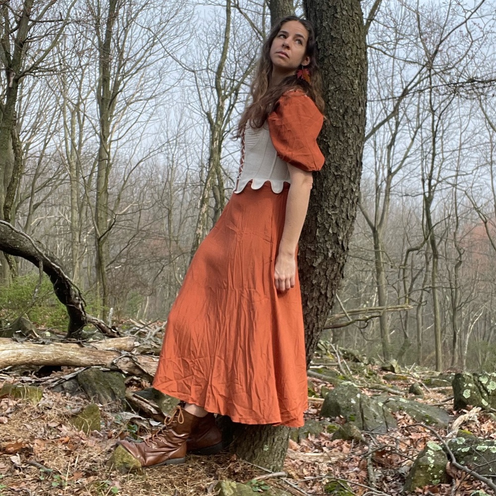 Cottagecore Maxi Dress with Puffy Sleeves